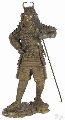 Japanese cast bronze of a samurai warrior, 18 1/2'' h.