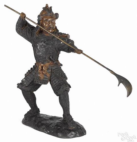 Japanese cast iron figure of a samurai warrior, 15 1/2'' h.