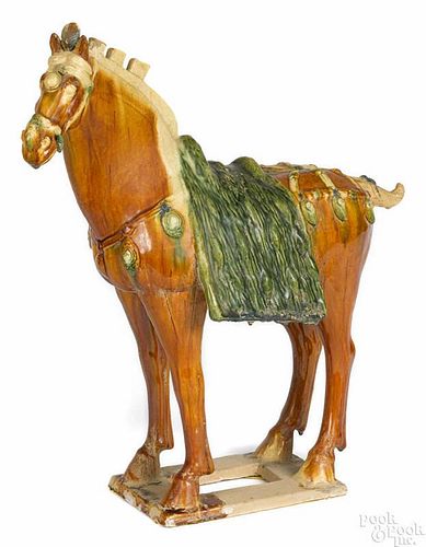 Chinese Tang-style sancai pottery horse, 21 1/2'' h.