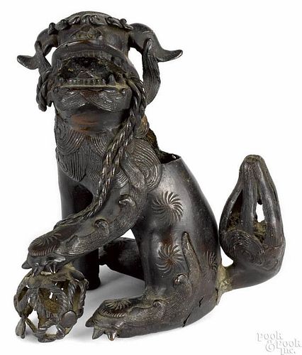 Chinese bronze foo dog censer, 8 1/4'' h.