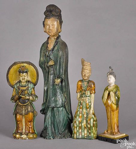 Four Chinese sancai glazed pottery figures, tallest - 24 1/2''.