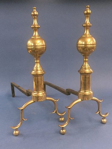 FINE PAIR OF NYC BALL & URN TOP ANDIRONS C. 1810