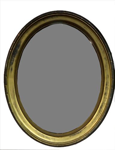 LARGE OVAL 19THC. LOOKING GLASS IN ORIG GILDING