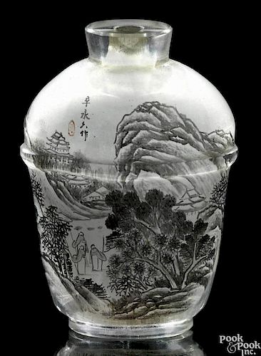 Chinese reverse painted on glass snuff bottle, 2 7/8'' h.