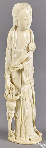 Chinese carved ivory figure of a woman with a ruyi scepter, 19th c., 8 1/4'' h.