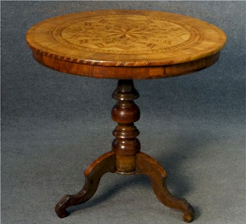 FINELY INLAID LODGE TABLE W/ RADIATING STAR DESIGN