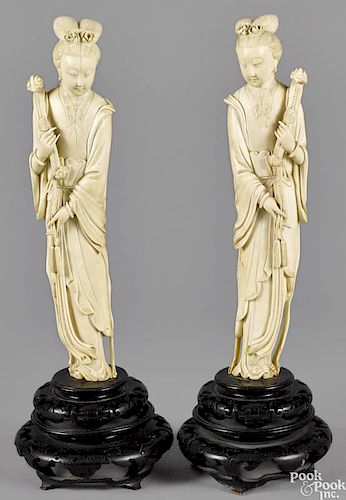 Pair of Chinese carved ivory figures of women, 19th c., 11 3/4'' h.