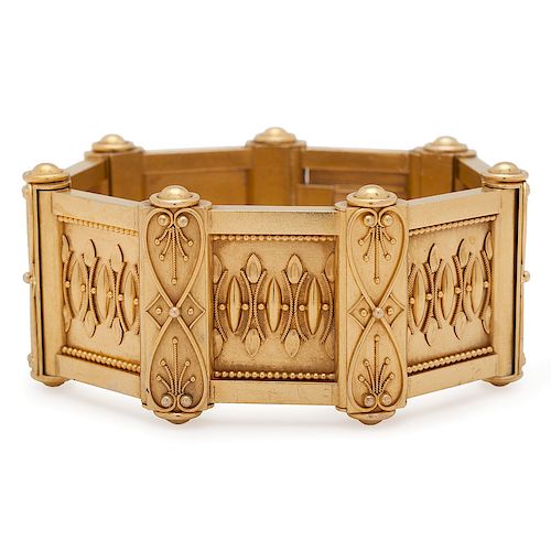 18 Karat Yellow Gold Etruscan Revival Bracelet