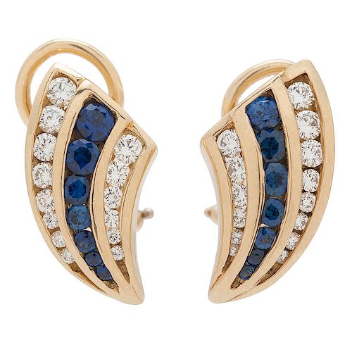 Charles Krypell 18 Karat Gold Sapphire and Diamond Earrings