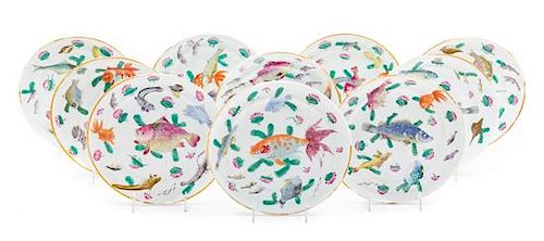 * Ten Chinese Famille Rose Porcelain Plates Diameter 10 inches.