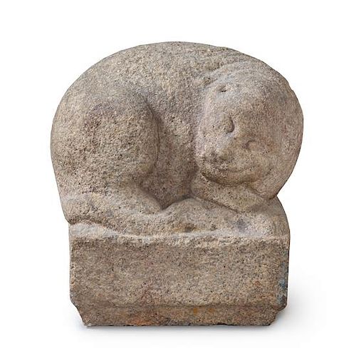 * An Asian Carved Stone Figure of a Cat Height 16 x length 14 inches.