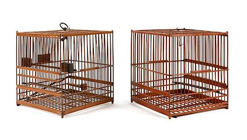 * Two Chinese Bamboo Birdcages Height of larger 9 3/4 inches.