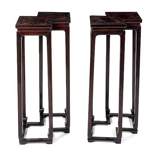 * A Pair of Chinese Hardwood Side Stands Height 34 1/4 x width 21 1/4 x depth 13 3/4 inches.