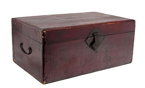 * A Chinese Hardwood Cloth Chest Height 9 1/2 x width 22 1/4 x depth 14 inches.