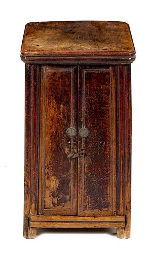 * A Chinese Elmwood Cabinet Height 26 3/4 x width 15 x depth 15 inches.