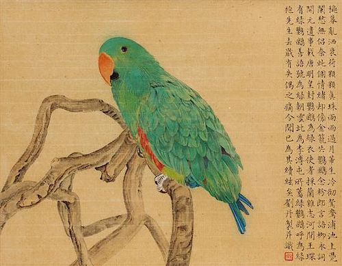 * Liu Dan, (Chinese, b. 1953), Green Parrot and Red Parrot (two works).