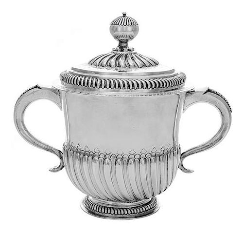 * A William III Silver Two-Handled Cup and Cover, John Smith, London, 1699, of spiral fluted cylindrical form, engraved with sty