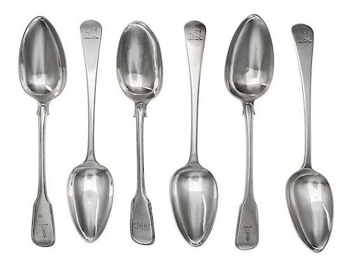 * A Group of Twelve George III Silver Serving Spoons, Various makers, comprising a set of six marked for William Ely & William F