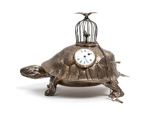 * An Unusual German Silver Zoomorphic Automaton Clock, Jean L. Schlingloff, Hanau, Late 19th/Early 20th century, in the form of