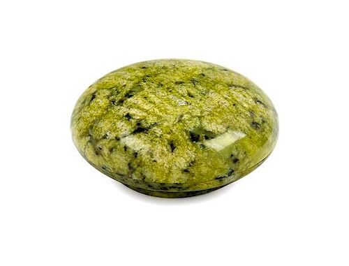 * A Green Hardstone Covered Box Diameter 2 1/2 inches.