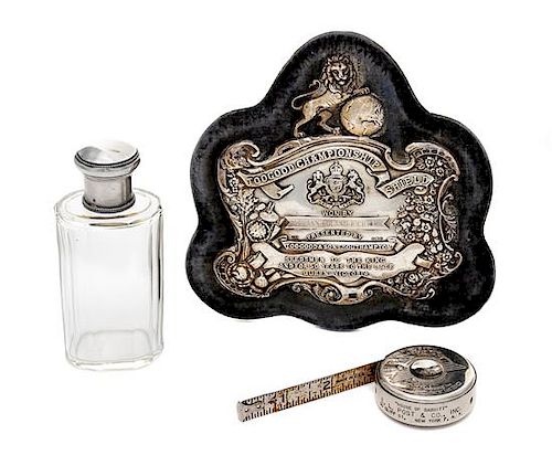* A Group of Three Silver Desk Articles, various makers, comprising an Edwardian silver presentation plaque reading Toogood Cham