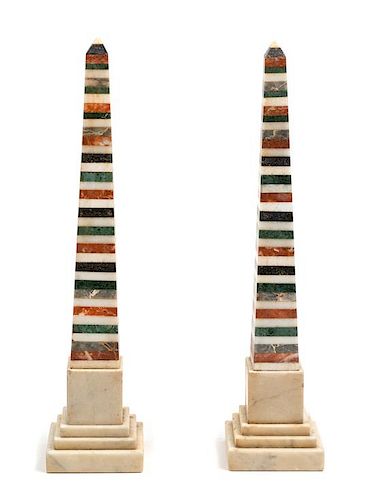 * A Pair of Italian Specimen Marble Obelisks Height 15 3/4 inches.