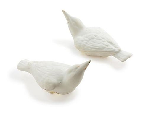 * A Pair of White Glazed Porcelain Figures of Birds Length 4 3/8 inches.