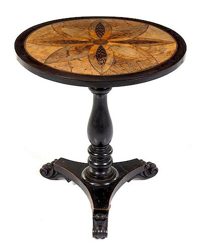* A Specimen Wood Pedestal Table Height 27 x diameter 24 1/2 inches.