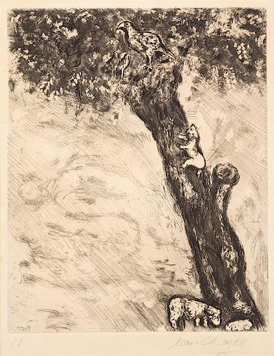 * Marc Chagall, (Russian-French, 1887-1985), L'aigle, la laie et la chatte (Fables de la Fontaine), 1927-30