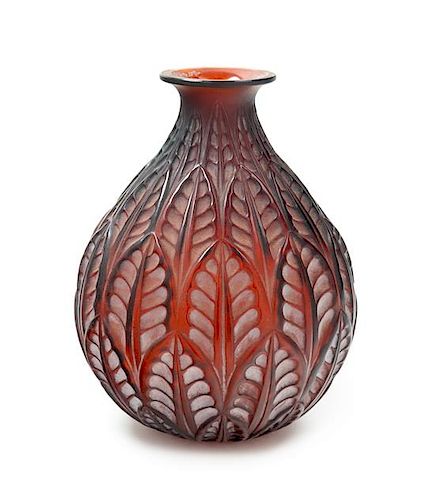 * A Rene Lalique Molded and Enameled Glass Vase: Malesherbes, Height 9 1/2 inches.