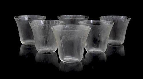 * A Set of Six Lalique Molded Glass Tumblers, Pavot Height 3 inches.