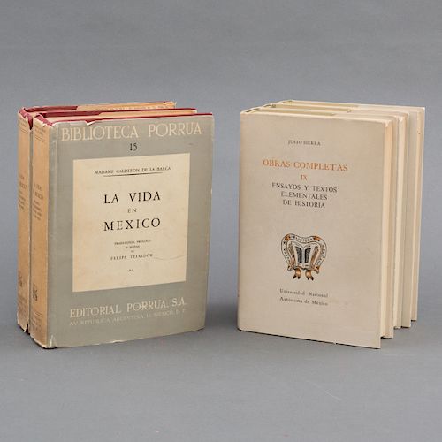Lote de 7 libros. Consta de: Calderón de la Barca, Madame. "La vida en México", Sierra, Justo. "Obras completas" otros.