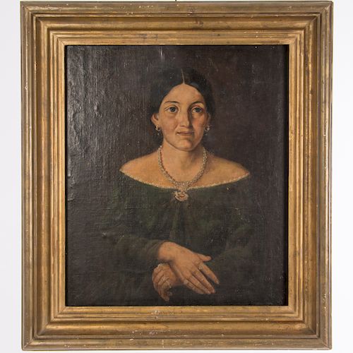 Anónimo. Retrato de dama. Óleo sobre tela. Enmarcado en madera dorada.