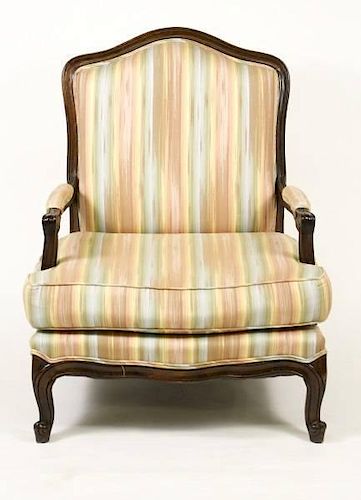 Louis XV Style Stained Wood & Upholstered Fauteuil