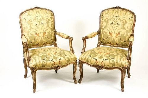 Pair of French Louis XV Style Painted Fauteuils