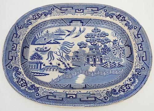 19th c. STAFFORDSHIRE BLUE WILLOW PLATTER
