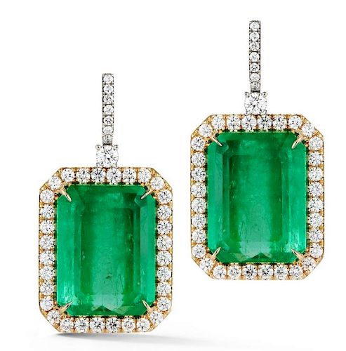 18k Gold 78.75ct. Duchess Emerald Diamond Earrings