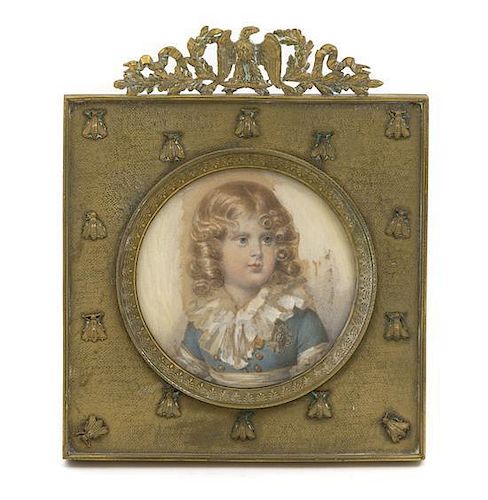 A French Portrait Miniature, Diameter 3 7/8 inches.
