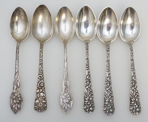 6 ANTIQUE STERLING SPOONS - STIEFF +
