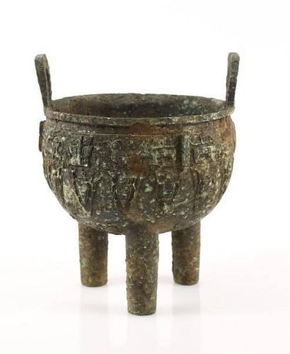 Chinese Bronze Tripod Ding, Likely Shang Dynasty