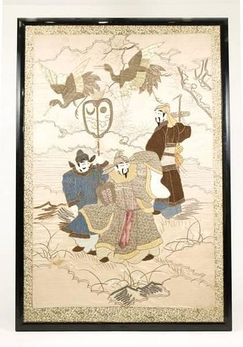 Large Framed Chinese Figural Embroidery Textile