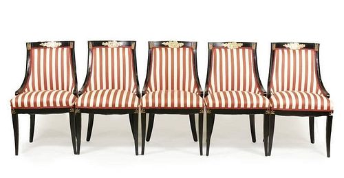 Set of 5 Regency Style Chairs w/Striped Upholstery