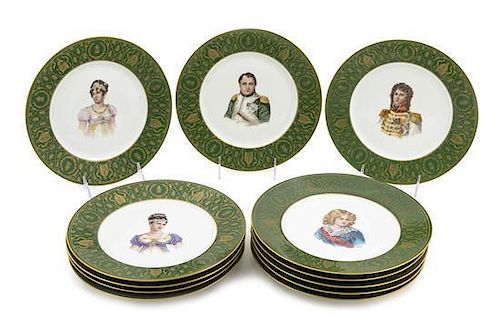 Twelve Sevres Style Porcelain Plates, Diameter 9 1/2 inches.