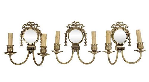 Group of 3 Gustavian Mirrored Bronze Sconces