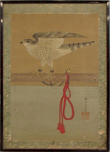 Japanese Painting of Tethered Falcon.