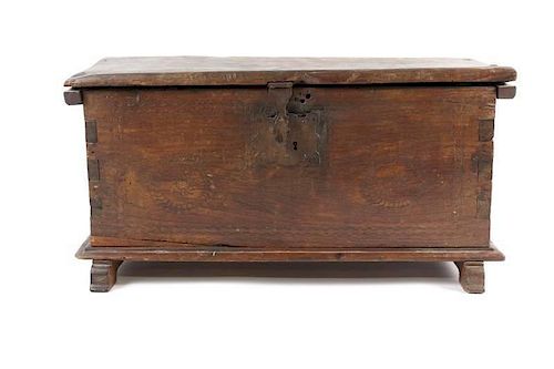 17th C. Continental Carved Wood Travel Trunk/Chest