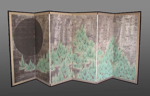 Japanese Screen, "Moon Over Pine Trees "