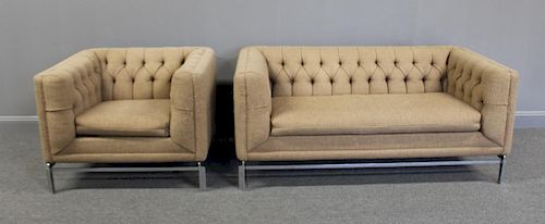 Knoll Style Upholstered Settee and Chair.