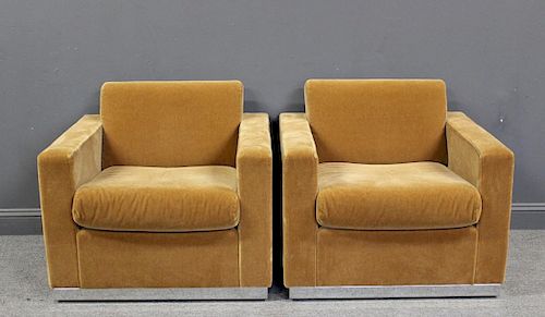 MIDCENTURY. Pair of Mohair Upholstered Club Chairs