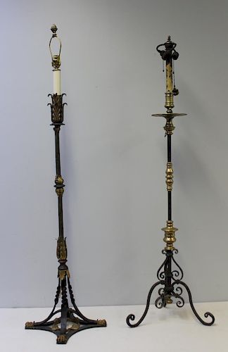 CALDWELL. 2 Patinated Metal Standing Lamps.
